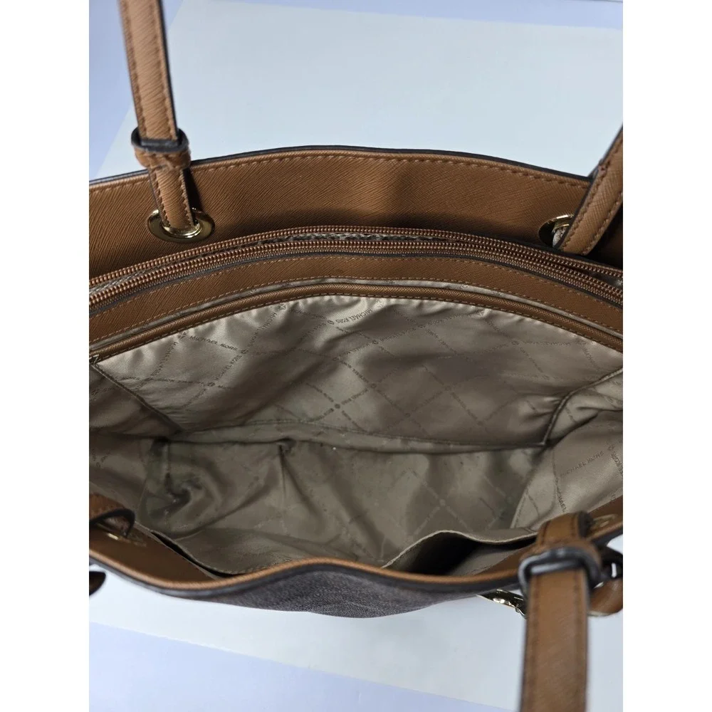 Michael‎ Kors Charlotte Signature Leather Large Brown Shoulder Bag Travel Beach